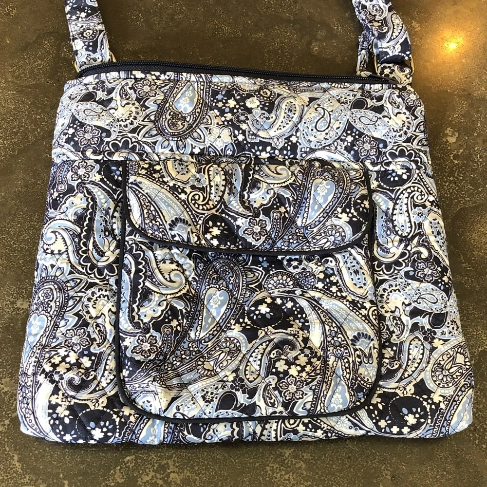 Quilted Paisley Crossbody Bag in Navy and Light Blue, NWOT